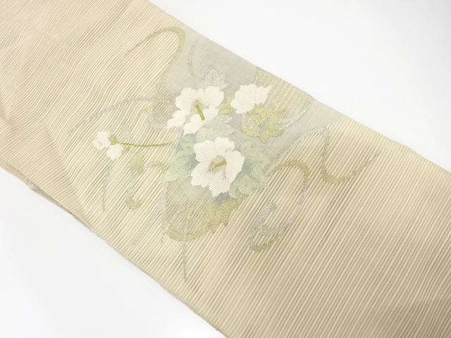絽綴れ　流水に芙蓉模様織り出し　名古屋帯